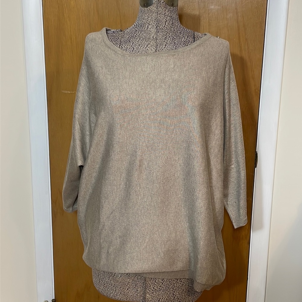 Retrology Womens XL Tan Sweater Mid Length Sleeves Buttons Down One Sleeve